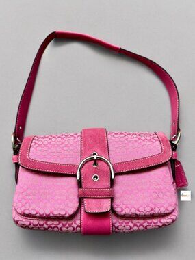Coach Y2K Pink Signature Double Pocket Small Soho Flap Shoulder Bag 1444